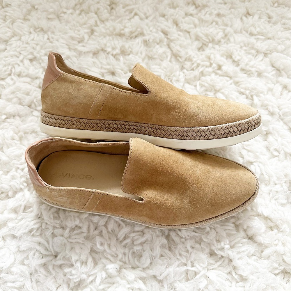 Vince Suede Espadrille Tan Slip On Shoes Flats Size 6